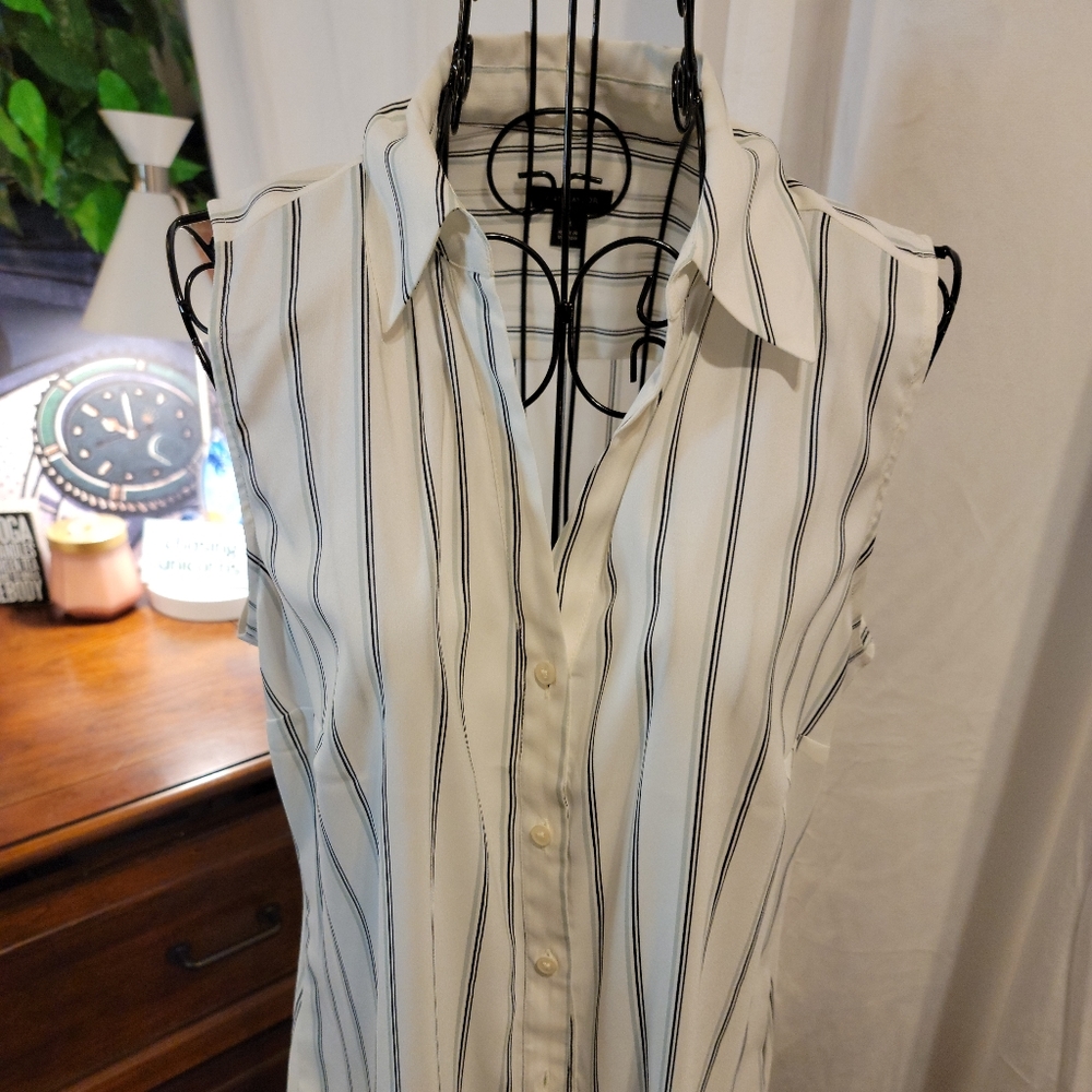 Blue/Black Pinstripe Sleveless Shirt